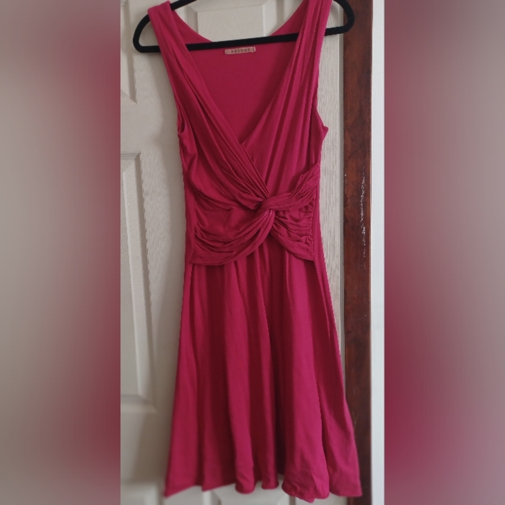 Anthropologie Dress Jersey Knit Top Knot Waist hot pink Velvet Graham Spencer S - Picture 3 of 6